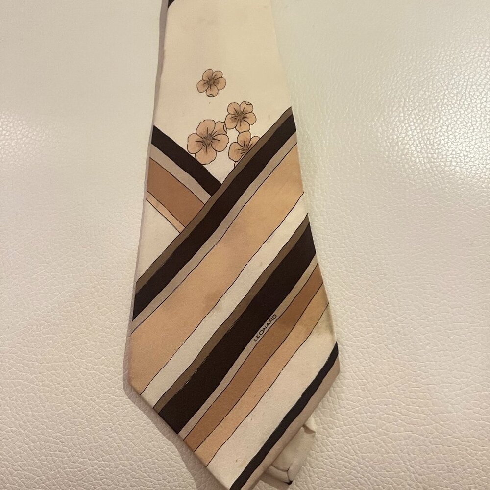 Leonard Paris Necktie Tie Silk pour Rolands roma beige brown